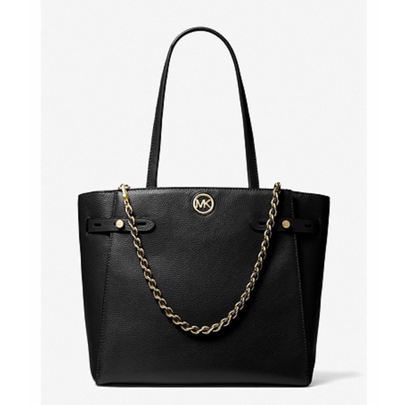 Michael Kors Handbags - MICHAEL KORS Carmen Large Pebbled Leather shoulderTote Bag black chain
